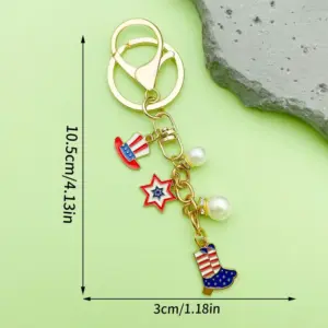 [kc Gold Blue American Independence Day Hat Boots Pearl Keychain] -13.1g-ER1665
