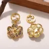 Wholesale Hypoallergenic Flowers Drop Earrings For Women In Copper With KC Golden Plated UV Plating And Rhinestone Inlay