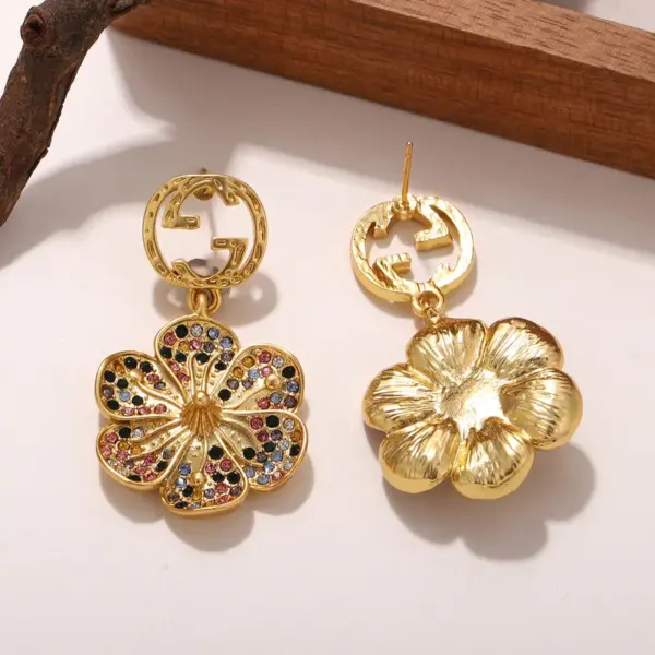 Wholesale Hypoallergenic Flowers Drop Earrings For Women In Copper With KC Golden Plated UV Plating And Rhinestone Inlay