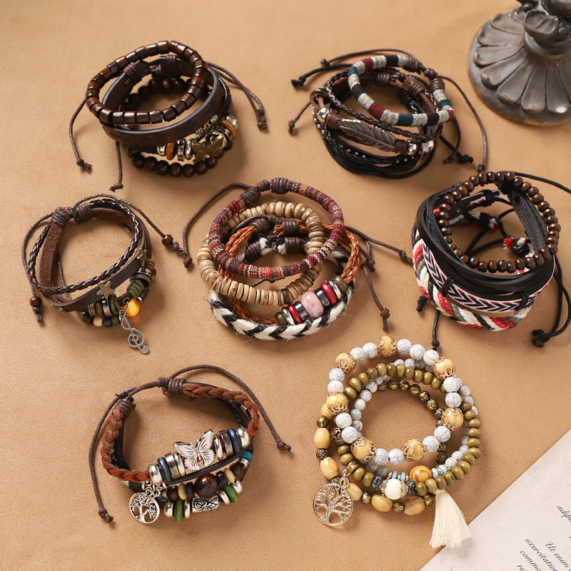 Wholesale Handmade Bohemian exotic style bracelet retro ethnic style men's and women's woven multi-layer stacked bracelet niche hand rope