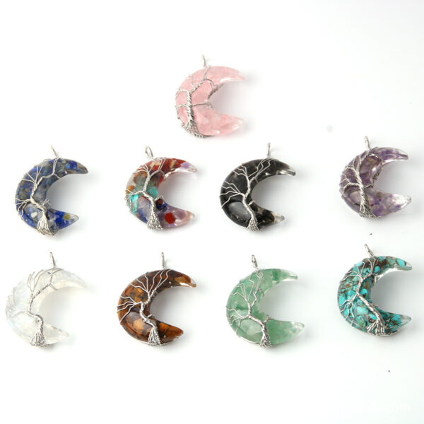 oly-136be5b31b3320d517ee0c3e083d6bd0 Wholesale Natural Stone Crystal Moon Winding Line Life Tree Gravel Pendant with Resin Stainless Steel Chain Teeth Necklace Jewelry