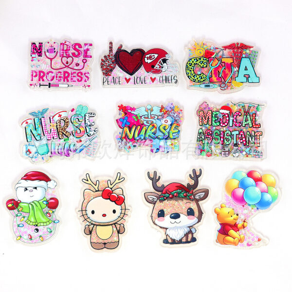 Wholesale loose powder cartoon quicksand Christmas snowman jewelry acrylic pin DIY patch accessories