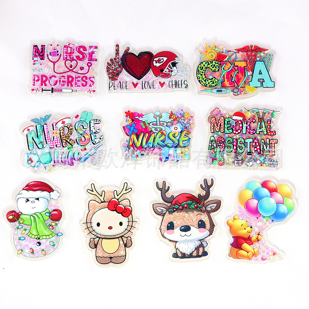 Wholesale New loose powder cross-border cartoon quicksand Christmas snowman jewelry acrylic pin DIY patch accessories