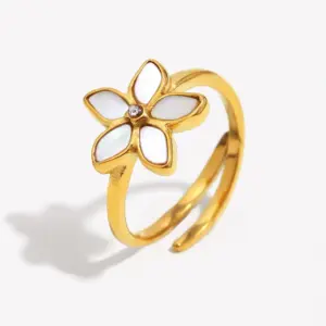 White Shell Flower Cast Open Ring - / Gold