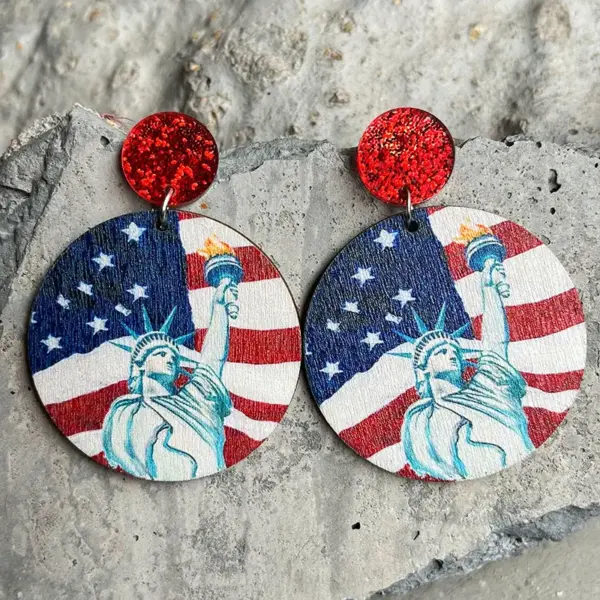 Wholesale Wooden Earrings American Independence Day Elf Statue Of Liberty Festive Atmosphere July 4th Original Design Geometric Pattern