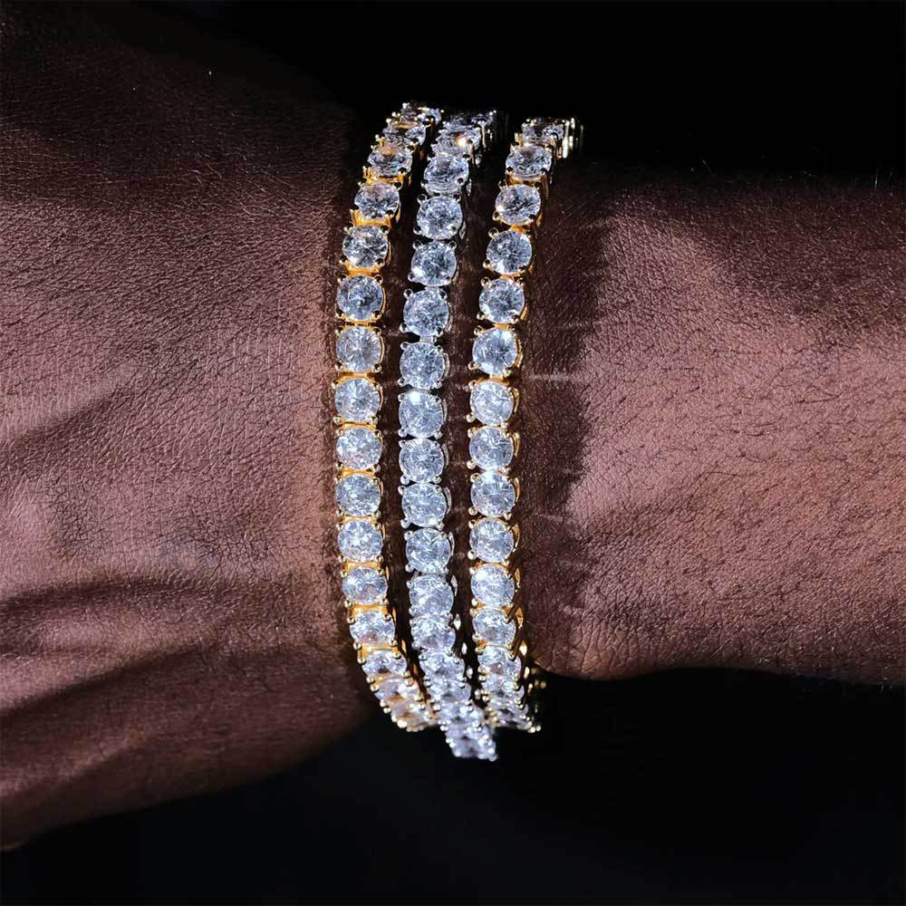 Wholesale Cross-border European and American explosions tennis chain zircon bracelet tide brand hip-hop copper plated 18K gold men's bracelet jewelry