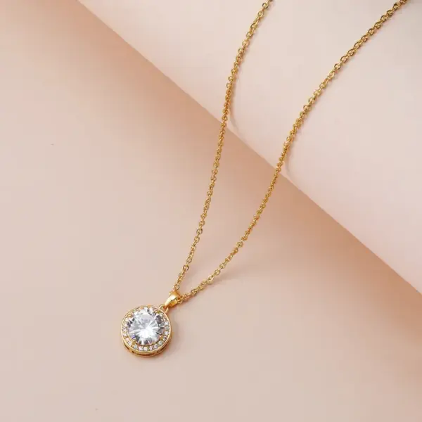 Wholesale Round Pendant Necklace With Moissanite Inlay In Copper, Electroplated Finish, Unisex Design With Cable Chain