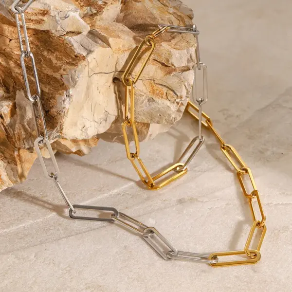 Wholesale Jewelry Simple Style Classic Style Paper Clip 304 Stainless Steel 18K Gold Plated PVD Coated Mixed Metal Bracelets Necklace