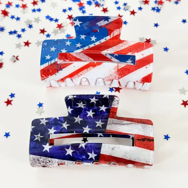 Wholesale American Flag Hair Claws For Women In Blue Acrylic, Commute Style Hairpin, Perfect For Independence Day
