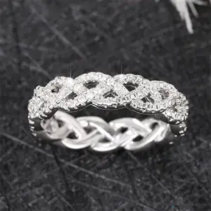 Wholesale Geometric Claw Setting Ring For Women In Copper With White K Water Plating And Zircon Inlay