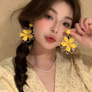 A2639 yellow - resort style braided sun flower earrings