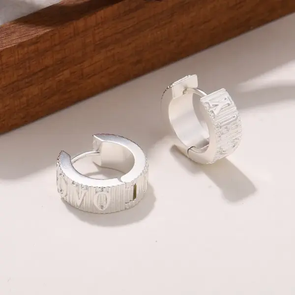 Wholesale Hypoallergenic Letter Hoop Earrings For Women In Copper With White K UV Plated Finish And 0.03µm Thick Coating