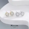 Wholesale Round Stud Earrings For Women With 925 Sterling Silver Posts, Copper Base, And 14K Real Gold Plated Featuring Zircon Inlay