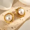 Wholesale 304 Stainless Steel Plastic Round Heart Shape PVD Coated Plastic 18K Gold Plated Elegant Baroque Style Waterproof Non Tarnish Plating Inlay Gold Drop Earrings Ear Studs
