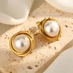 Wholesale 304 Stainless Steel Plastic Round Heart Shape PVD Coated Plastic 18K Gold Plated Elegant Baroque Style Waterproof Non Tarnish Plating Inlay Gold Drop Earrings Ear Studs