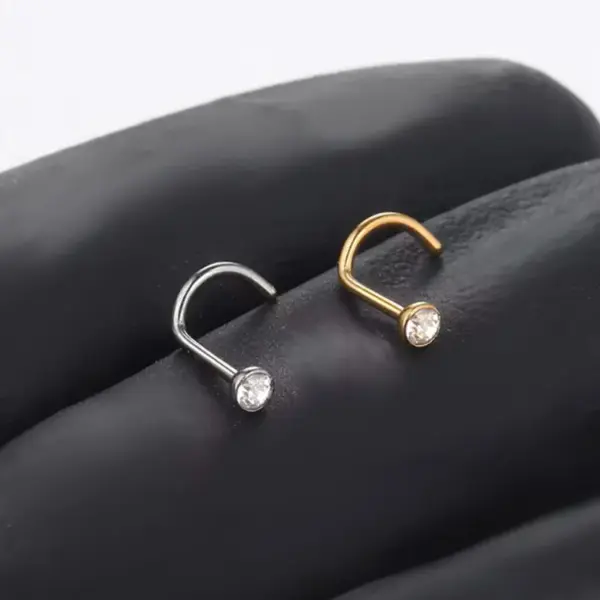 Wholesale 1 Piece Nose Rings & Studs Simple Style Classic Round Square Pure Titanium Alloy Zircon Vacuum Plating 14K Gold Plated White