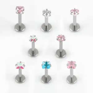 Wholesale 1 Piece Lip Rings Simple Style Classic Style Shiny Pentagram Round Heart Shape 316L Stainless Steel Waterproof Non Tarnish Surgical Steel Zircon Lip Rings