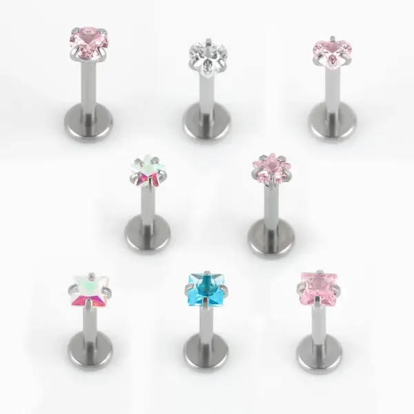 Wholesale 1 Piece Lip Rings Simple Style Classic Style Shiny Pentagram Round Heart Shape 316L Stainless Steel Waterproof Non Tarnish Surgical Steel Zircon Lip Rings