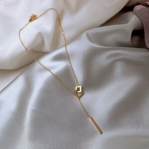 Geometric double-ring tassel necklace
