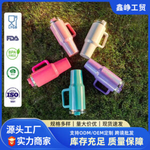 Wholesale 304 Stainless Steel Rainbow Paint 40oz Car Cup Straw Ice Cup Car Large Capacity Handle Thermos Cup