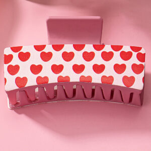 Wholesale Qingdao Internet Celebrant European and American Jewelry 1 PU Leather Acrylic Pink Red Heart Printed Hair Claw Hairpin Valentine's Day Gift