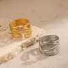 Wholesale Ion Plating (IP) 18K Gold Plated Lines 304 Stainless Steel Casual Hip-Hop Rock Waterproof Non Tarnish Open Rings - Nihaojewelry
