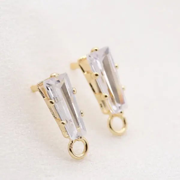 Wholesale Handmade Geometric Stud Earrings In Copper With 14K Real Gold Plating And Zircon Inlay, Featuring 925 Sterling Silver Ear Pins