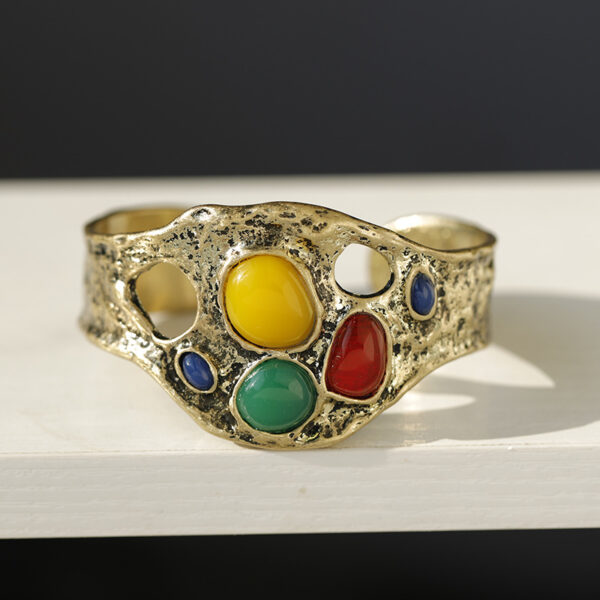 oly-13f1c1d4087a35ced53cd3774265d216 Wholesale Style Retro Personalized Diamond-encrusted Color Irregular Exaggerated Three-dimensional Wide Bracelet Personalized Geometric Bracelet for Women