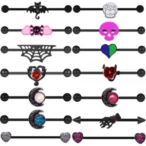 Wholesale 1 Piece Ear Cartilage Rings & Studs Retro Moon Skull Grimace Stainless Steel Alloy Copper Plating Inlay Rhinestones