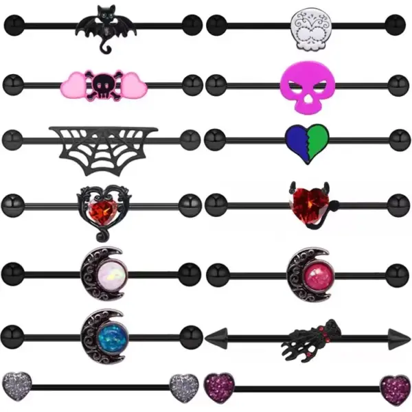 Wholesale 1 Piece Ear Cartilage Rings & Studs Retro Moon Skull Grimace Stainless Steel Alloy Copper Plating Inlay Rhinestones