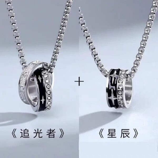 Wholesale Double-ring Necklace Men’s Trendy Accessories Men’s Simple All-match Stainless Steel