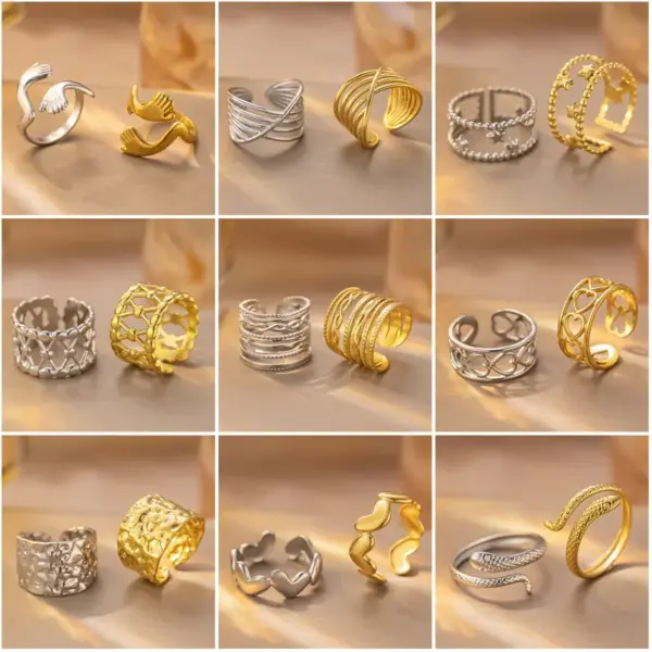 Wholesale Titanium Steel Oil Pressed Ring Women's Non-Fading Unique Design Stainless Steel Jewelry Geometric Pattern Couple Rings