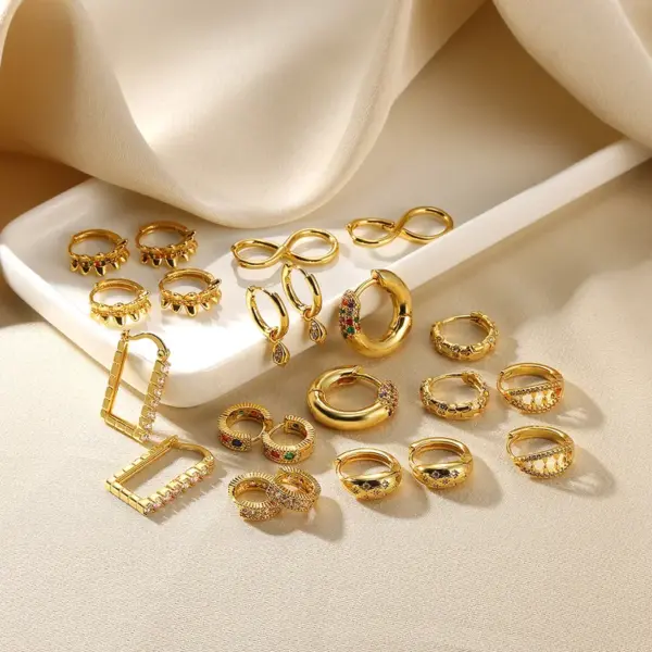 Wholesale Copper Geometric Electroplating Artificial Gemstones 18K Real Gold Plated Elegant Retro Lady Earrings