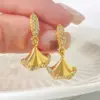 Wholesale 1 Pair IG Style Novelty Ginkgo Leaf Three-dimensional Inlay Copper Zircon Drop Earrings