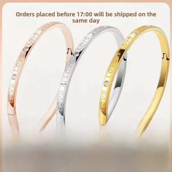 Wholesale Waterproof Non Tarnish Titanium Steel Bangle For Women In Steel Color With Rhinestones Inlay