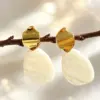 Wholesale Waterproof Non Tarnish Irregular Stud Earrings For Women, 304 Stainless Steel With 18K Real Gold PVD Coating And Resin Inlay