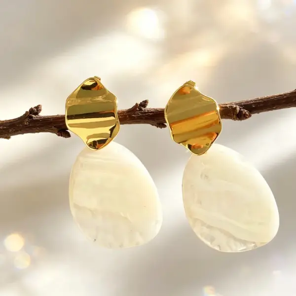 Wholesale Waterproof Non Tarnish Irregular Stud Earrings For Women, 304 Stainless Steel With 18K Real Gold PVD Coating And Resin Inlay