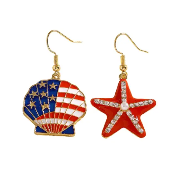 Wholesale Unisex Jewelry Set With Starfish Pattern, KC Golden Plated 0.03µm Finish, Artificial Rhinestones, Enamel, Beaded Chain