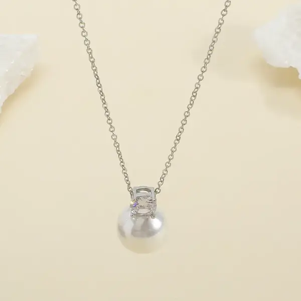 Wholesale Jewelry Casual Simple Style Solid Color 304 Stainless Steel Pearl Inlay Pendant Necklace
