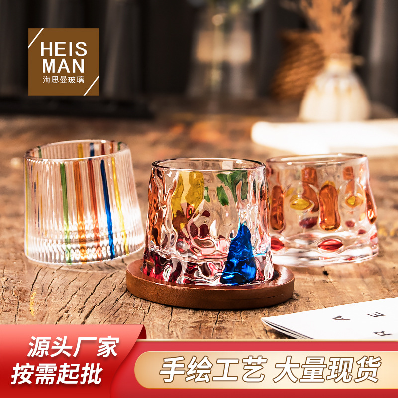 Wholesale Creative Rotating Glass with Base, Artificial Hand-Painted Whiskey Glass, Bar Decompression Wine Glass, Rotating Cup