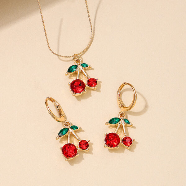 oly-144171bd134d6409079f0d40a6216a97 Wholesale 3 Piece Set Summer Sweet Cute Metal Exquisite Red Cherry Women Necklace Earrings Jewelry Suitable for Daily Gifts