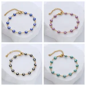 Wholesale 304 Stainless Steel Devil's Eye Simple Style Enamel Bracelets