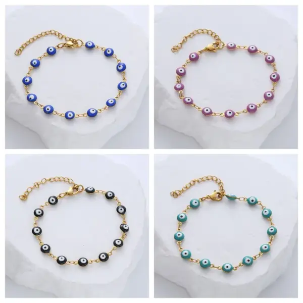 Wholesale 304 Stainless Steel Devil's Eye Simple Style Enamel Bracelets