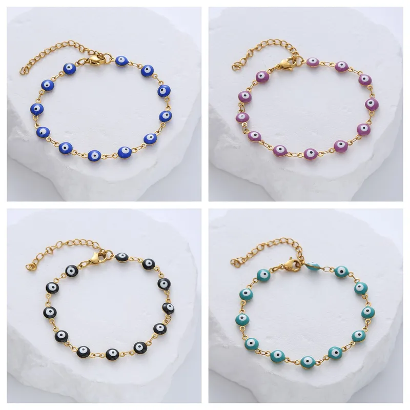 Wholesale 304 Stainless Steel Devil's Eye Simple Style Enamel Bracelets
