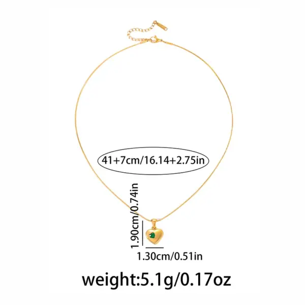 Wholesale Heart Shape Electroplated Necklace For Women In 201 Stainless Steel With Golden Plated Finish And Zircon Inlay On Snake Chain