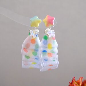 Colorful polka dot gauze five-pointed star silver needle