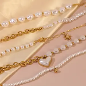 Wholesale 304 Stainless Steel Plastic Irregular Geometric Heart Shape PVD Coated 18K Real Gold Plated Wedding Vacation French Style Beaded OT Clasp Toggle Clasp Closure Lobster Trigger Clasp Closure Gold Bracelet Bracelets