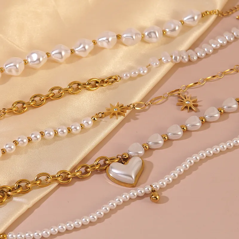 Wholesale 304 Stainless Steel Plastic Irregular Geometric Heart Shape PVD Coated 18K Real Gold Plated Wedding Vacation French Style Beaded OT Clasp To