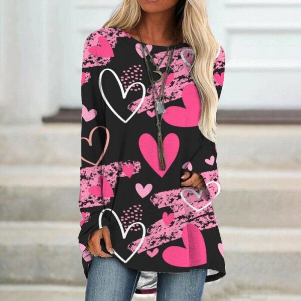oly-145aaec47b30b502a3ad3d7cec95f6eb Wholesale Spring 3D ValenTine's Day HearT PrinT Women's Casual Loose RounD Neck Long-sleeveD T-shirT
