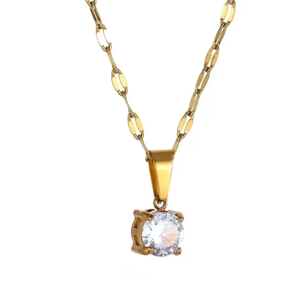 Wholesale Starlight Four Claw Single Diamond Necklace Women's Fashion Simple Small Design High-End Clavicle Chain Titanium Steel